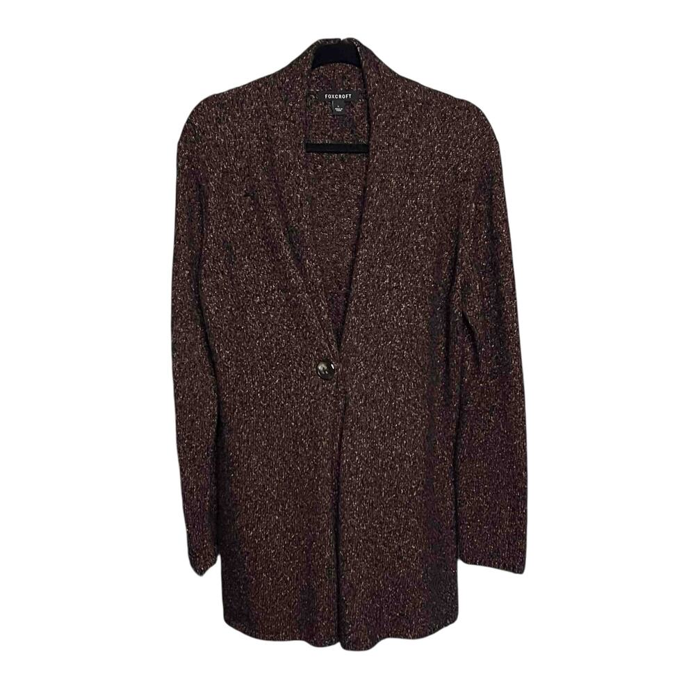 Foxcroft Knit Cardigan Sweater Size L Chocolate Brown Long Sleeves Cotton Blend